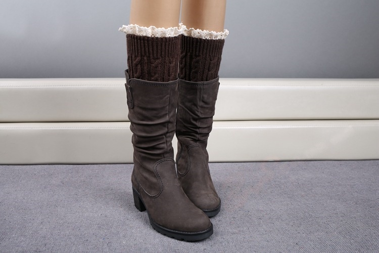 Womens Lace Trim Knit Boot Cuffs Crochet Thermal Short Leg Warmer Boot Toppers
